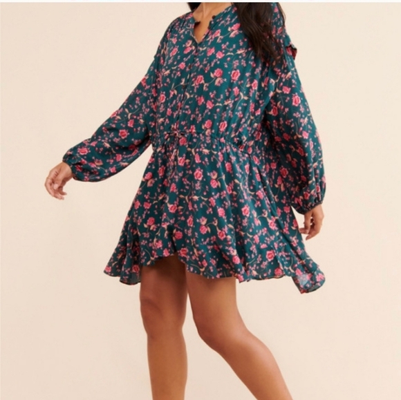 Free People Dresses & Skirts - Free People Babydoll Tunic Dress Drawstring Waist Flower Fields